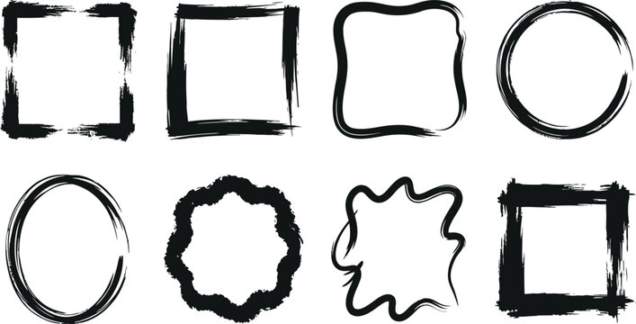 Collection of hand drawn grunge frames and borders for creative layouts with artistic isolated rectangle