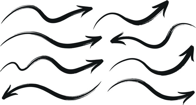 Hand drawn textured curved directional arrows with handdrawn elements direction illustration pointing navigation abstract movement