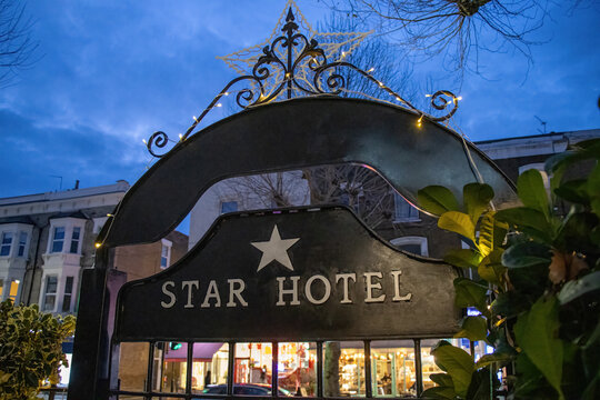 Star Hotel logo displayed at the entrance of the hotel in Hammersmith, London, United Kingdom.