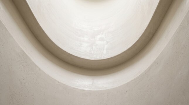 Minimalist architectural detail of a smooth curved beige concrete light well with soft shadows, ideal for modern interior design and product backgrounds.