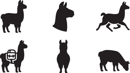 Black silhouette llamas and alpacas in various poses Vector © Sazid