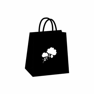 Black Shopping Bag with White Cloud Floral Design.