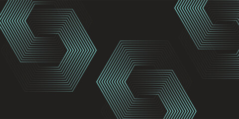 Dynamic turquoise neon hexagonal lines form a striking geometric pattern on a black background, evoking modern technology, futuristic design, and digital aesthetics © Moh