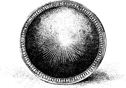 Engraved circular medallion with radiant center starburst for banknote security background and seal design element