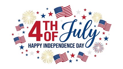 Fototapeta premium 4th of july celebration graphic with american flags and fireworks elements