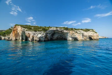 Gorgeous coastal nature, white limestone cliffs deep blue sea Greek island coastline. Beautiful natural seascape, dramatic Mediterranean scenery. Peaceful travel wellbeing background, scenic wallpaper © icemanphotos