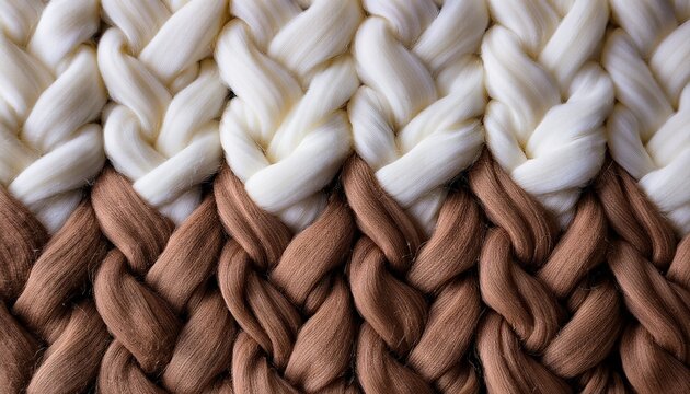 White And Light Brown Melange Yarn Fabric Knitted Texture Marl Wool Knitting Background Closeup