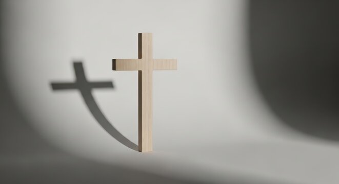 Light and shadow cross silhouette against gradient background