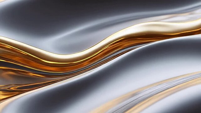 Flowing abstract silver and gold metal waves