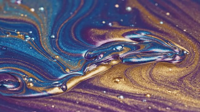 Mixing colors on a canvas with blue, purple, and gold paint in a creative activity