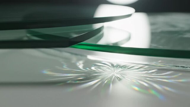 Light reflection on clear glass with circular patterns and shadows during a bright moment