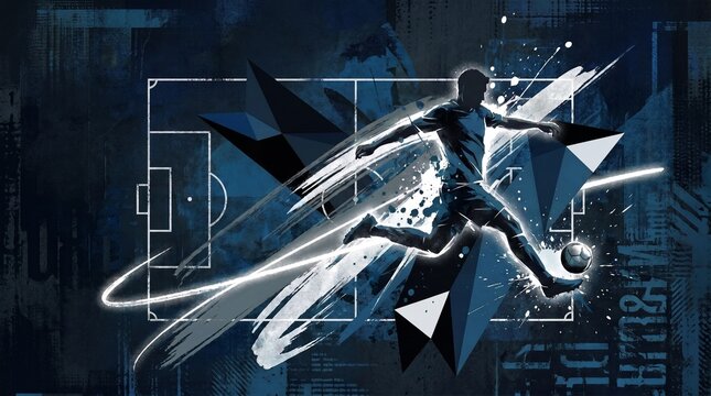 Abstract dark blue futsal background with soccer player silhouette