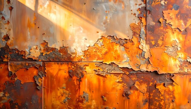 Rusty Metal Panel Closeup with Weathered Texture