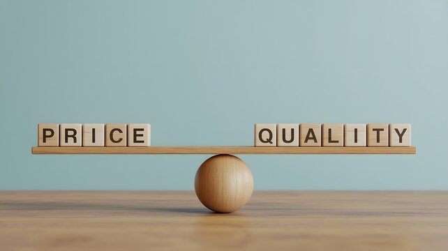Balancing the intrinsic value of price and quality on a conceptual wooden scale