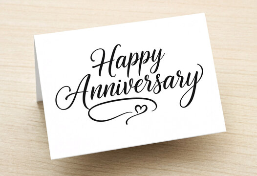 Elegant happy anniversary greeting card with beautiful cursive writing on white paper
