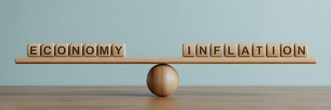 Precarious equilibrium between a nations economy and rising inflation rates using wooden blocks