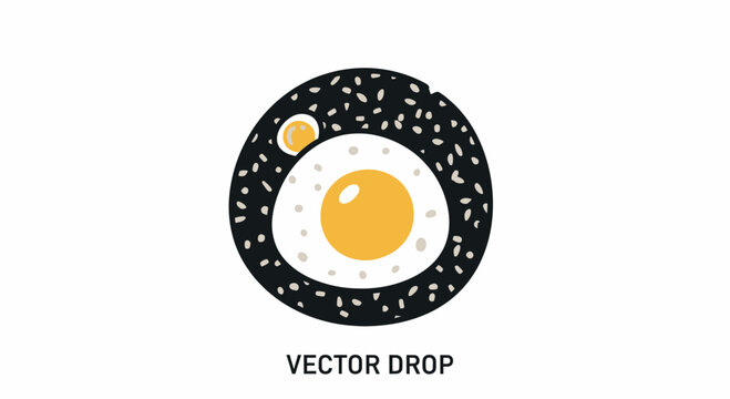 Stylized sushi roll with fried egg and sesame seeds