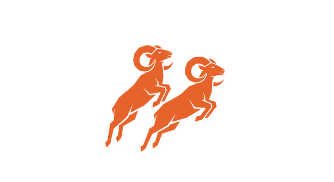 Two orange rams leaping in dynamic pose illustration.