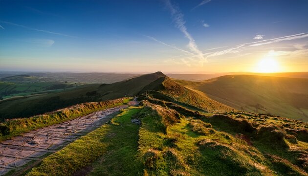 Sunrise Of The Great Ridge At Mam Tor Hill In Peak District