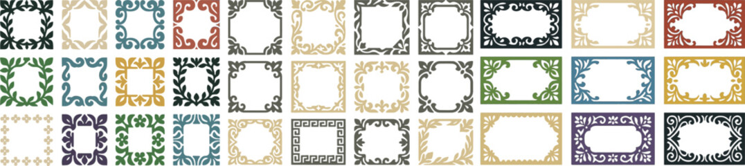 Fototapeta premium Stenciled Border Frame Set with Decorative Cutout Patterns