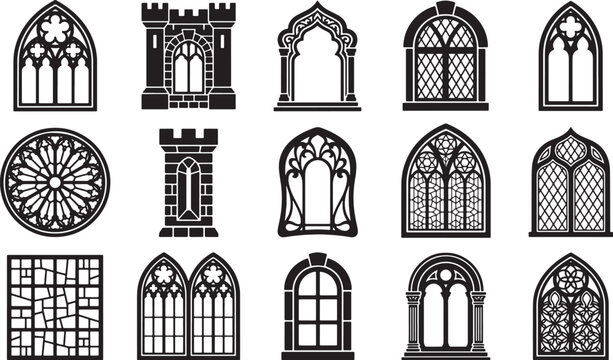 Collection of gothic style architectural window designs and rose windows