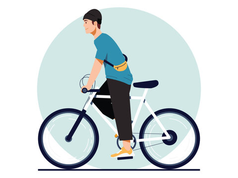Young Active Man Riding a Bicycle