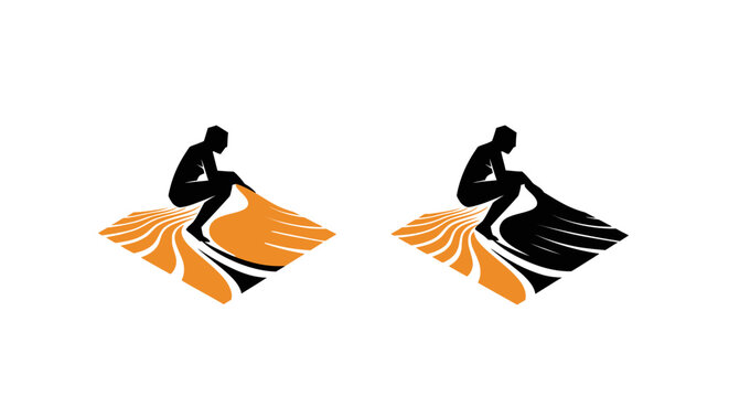 Silhouette of a person skiing on stylized flames.