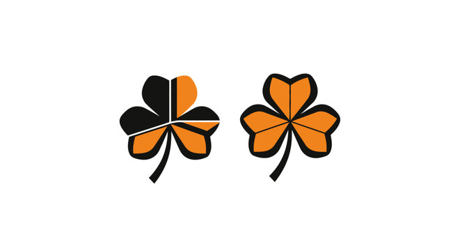 Two colorful four leaf clover illustrations in orange and black.