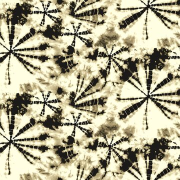 Floral Textile Pattern Vector Seamless Shibori Tie-Dye Eps10 Artwork for Fabric Printing, Abstract Monochrome Background Design