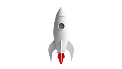 Isolated classic cartoon style space rocket with red flame emitting from engine © Gabriel