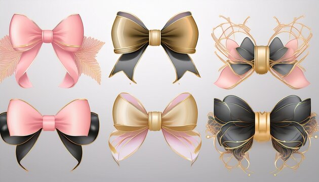 Conjunto De Elementos Decorativos De Lazos Y Marcos Elegantes En Tonos Pastel Y Dorados Diseno Transparente