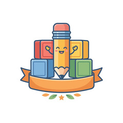 Colorful cartoon school supplies.