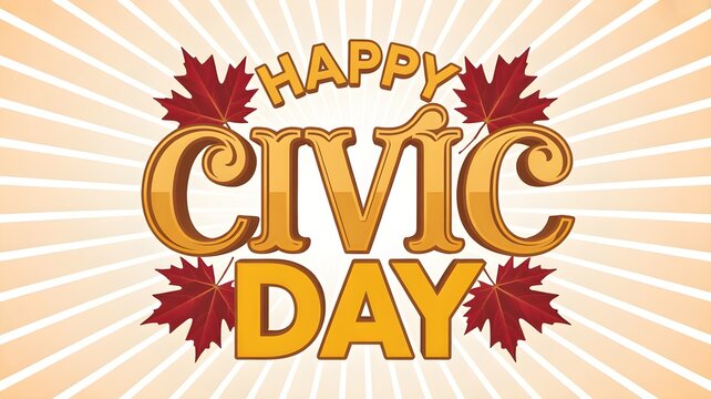 Happy civic holiday festive canadian celebration with maple leaves sunburst design