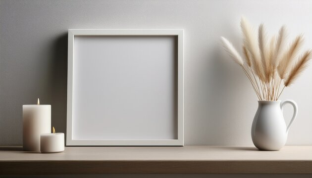 Fotografia De Tipo Mockup De Cuadro En Blanco Con Marco De Madera Blanco Y Fondo Neutro