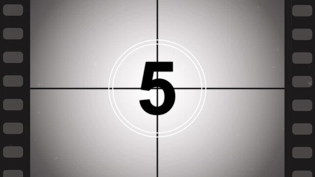Countdown old movie from 10 to 0 number. Old film movie timer count in grey retro style animation.
