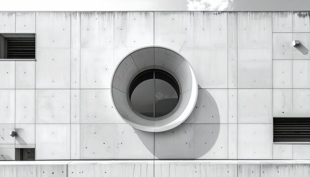 Modern Building Exterior with Circular Window and Minimalist Design