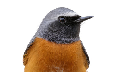 Isolated detailed profile portrait of a beautiful wild male redstart bird with vibrant plumage © Gabriel