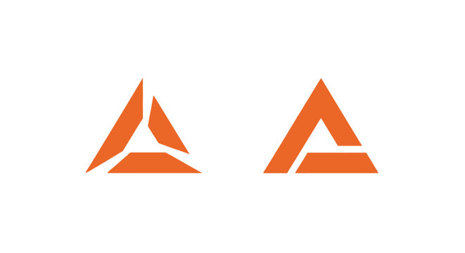 Pair of orange geometric triangle logos on white.