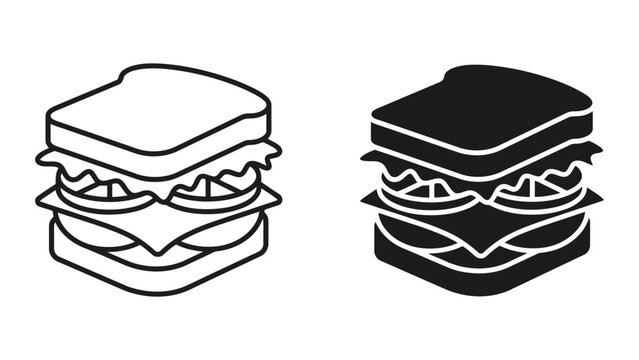 Gourmet club sandwich icon in outline and solid black vector styles perfect for restaurant menu design food delivery apps and culinary digital marketing materials or cooking website assets
