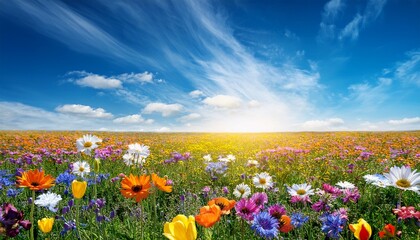 Obraz premium Field Of Spring Flowers And Perfect Sky
