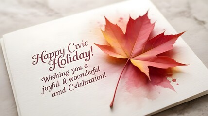 Happy civic holiday card with maple leaf festive august long weekend greetings