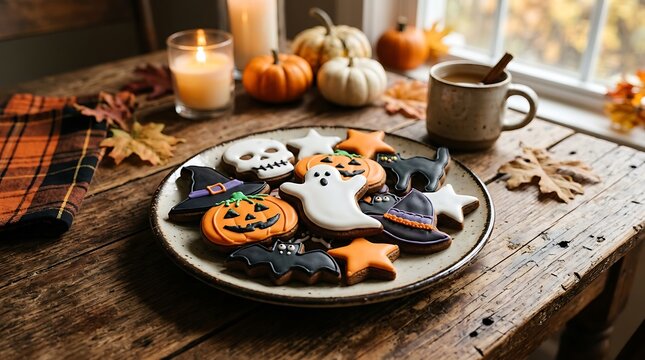 Festive halloween treats spooky sugar cookies pumpkins and cozy autumn ambiance for a perfect celebration