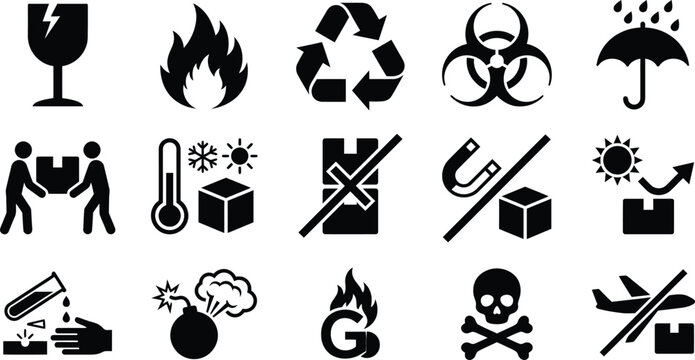 Vectors tending image with hazardous material and safety symbols