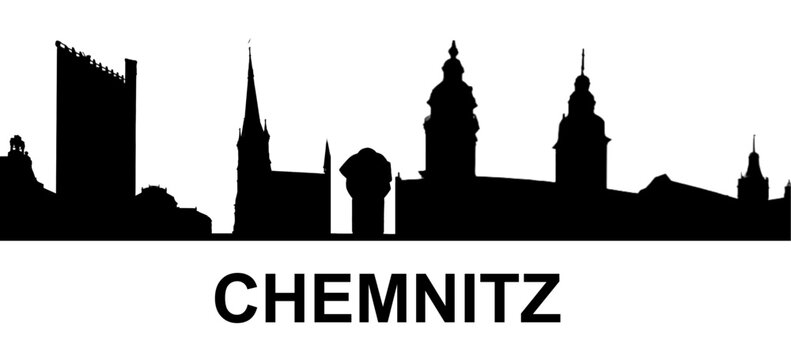 Chemnitz Skyline Silhouette with Urban Landmarks, East Germany Cityscape Vector Illustration with Text