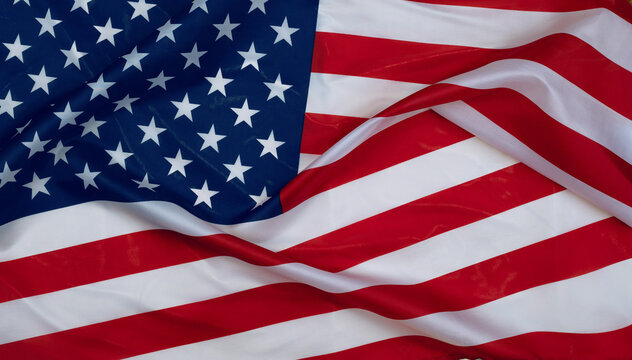 Waving American flag close up with fabric folds and texture, clean patriotic background for USA themes, national identity and celebration.