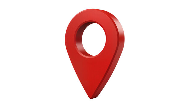 Isolated 3D red location map pin symbol for navigation and pinpointing addresses