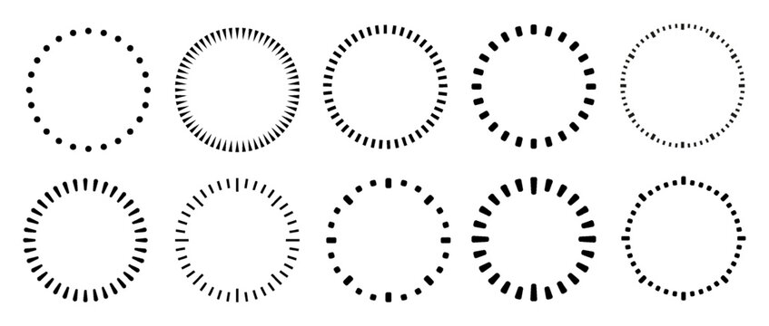 Circle dashes set, circular scale, blank clock face markings