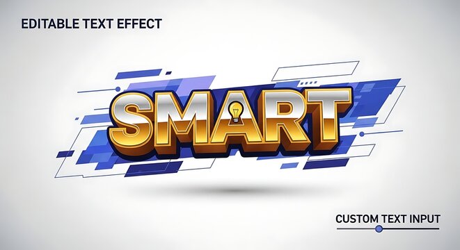 Bold Metallic Smart Text Effect Displayed on Abstract Blue Geometric Background