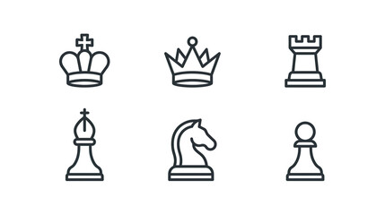 Chess Game Pieces Icons Set - King, Queen, Rook, Bishop, Knight, Pawn © Roni
