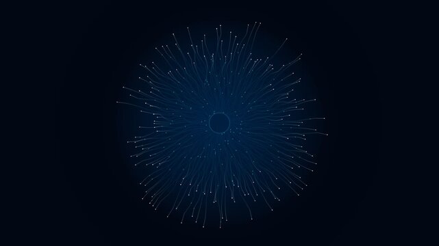 Blue Digital Particle Burst and Fiber Optic Network Background